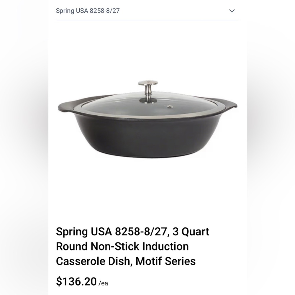 Spring USA 8258-8/27 3 Qt Titanium Round Non-Stick Induction Casserole Dish Lid